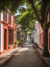 stroll along the historic streets of a colonial-era town, with well-preserved heritage buildings. 