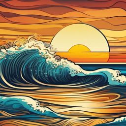 Beach Sunset sticker- Waves of Golden Serenity, , color sticker vector art