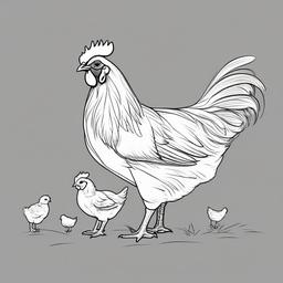 drawing of a hen with chicks  minimal rough sketch scribbles,doodles,black and white