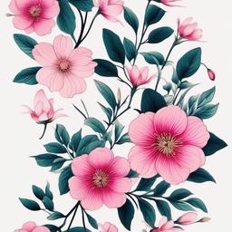 pink japanese flowers tattoo  simple color tattoo,white background,minimal