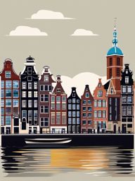 Amsterdam clipart - Rijksmuseum and Amsterdam canals, ,color clipart vector style