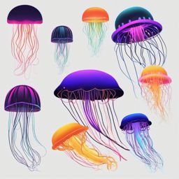 Spectacular Glow of Jellyfish Clip Art - The spectacular glow of bioluminescent jellyfish,  color vector clipart, minimal style