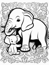 Puppy and Elephant Coloring Pages - Sweet Friendship Between Puppy and Elephant  minimal black outline printable sheet, coloring page