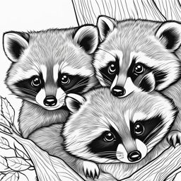 raccoon kits cute animals coloring page 