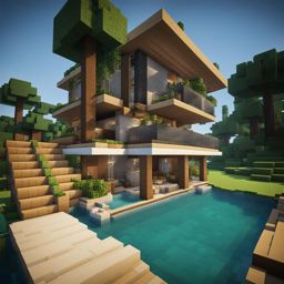 beachfront villa with a private dock and tropical gardens - minecraft house ideas minecraft block style