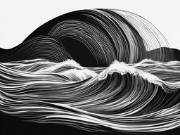 drawing of waves at night  minimal rough sketch scribbles,doodles,black and white