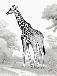 Giraffe Coloring Pages - Giraffe taking a stroll through the savannah  simple coloring pages