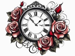 Clock and rose tattoo, Tattoos combining the grace of roses with clock imagery.  color, tattoo patterns, white clean background