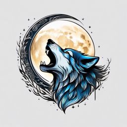 Tattoo Wolf Howling,lone wolf in ink, forever raising its voice to the moon, cry of the untamed. , color tattoo design, white clean background