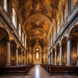 baroque churches, with elaborate frescoes, inspire awe in the historic cities of spain. 