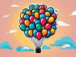 Balloon Release Sticker - Releasing a bunch of festive balloons, ,vector color sticker art,minimal