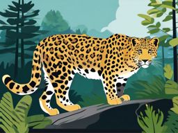 Amur Leopard Clip Art - Amur leopard in its forest habitat,  color vector clipart, minimal style