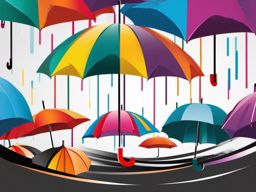 Umbrella in the Rain clipart - A colorful umbrella in the rain, ,vector color clipart,minimal