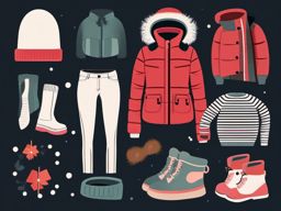 Winter Outfit Essentials clipart - Collection of winter clothing, ,vector color clipart,minimal