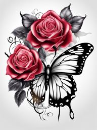 Tattoo rose butterfly, Creative tattoos combining roses with the delicate grace of butterflies. , color tattoo design, clean white background