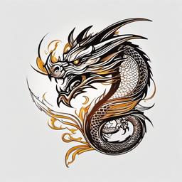 Flash Tattoo Dragon - Tattoo with a dragon design created in flash art style.  simple color tattoo,minimalist,white background