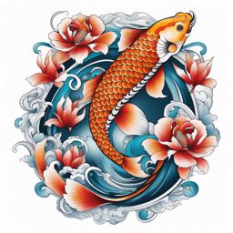 Tattoo koi dragon, Tattoos combining the beauty of koi fish with dragon imagery.  color, tattoo style pattern, clean white background