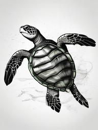 drawing of a green sea turtle  minimal rough sketch scribbles,doodles,black and white