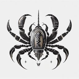 Scorpion Tattoo-cosmic scorpion design with celestial elements, blending ancient traditions with the mysteries of the universe. Colored tattoo designs, minimalist, white background.  color tatto style, minimalist design, white background