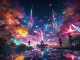 Anime Wallpaper - Epic Battle in a Virtual World wallpaper splash art, vibrant colors, intricate patterns