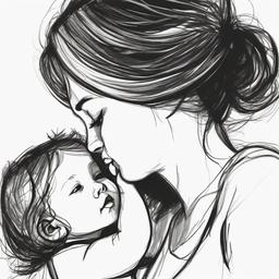 sketch drawing of mother and daughter  minimal rough sketch scribbles,doodles,black and white