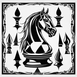 Knight chess tattoo: A symbol of versatility and unique movement on the chessboard.  black white tattoo, white background