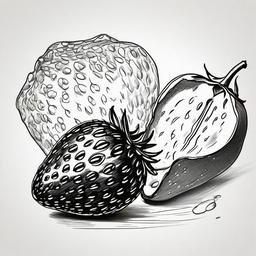 drawing of a strawberry with honey  minimal rough sketch scribbles,doodles,black and white