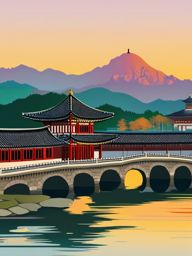 Seoul clipart - Gyeongbokgung Palace and Seoul skyline,  color clipart, vector art