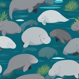 Peaceful Gathering of Manatee Family Clip Art - A peaceful gathering of a manatee family,  color vector clipart, minimal style