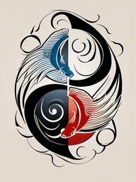 Yin Yang Fish Tattoo-Bold and symbolic tattoo featuring a Yin and Yang symbol with fish, capturing themes of balance and duality.  simple color vector tattoo