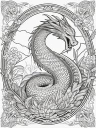 Ladon Coloring Pages - Serpent Dragon Guardian of the Garden  minimal black outline printable sheet, coloring page