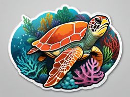 Coral Reef and Sea Turtle Emoji Sticker - Gentle giant navigating vibrant waters, , sticker vector art, minimalist design