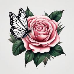 butterfly and rose tattoo designs  simple color tattoo,white background,minimal