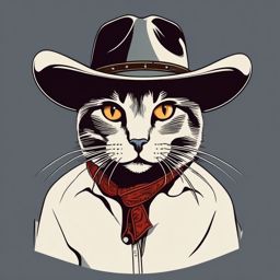 Cat in a cowboy hat, ready for a wild west adventure  minimalist color design, white background, t shirt vector art