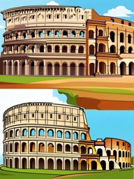 Rome clipart - Colosseum and Roman Forum with ancient history,  color vector clipart