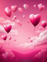 Valentines Day background - Heart-shaped balloons floating in a pink and white sky  