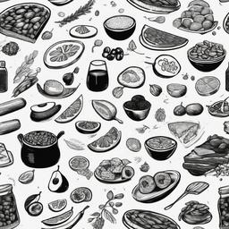 drawing of foods  minimal rough scribbles,doodles,black and white