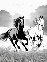 horse coloring pages - horses gallop across a golden field in the warm glow of sunset. 