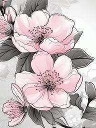 Floral Cherry Blossoms - Soft pink flowers symbolizing spring.  outling,coloring pages,black and white