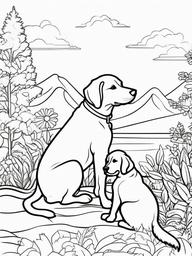 Dog and Puppy Coloring Pages - Heartwarming Scene of Parent and Pup  minimal black outline printable sheet, coloring page