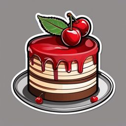 Cake with Cherry on Top Sticker - Delicious cake with a cherry on top, ,vector color sticker art,minimal