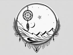 Dream Catcher Moon Tattoo - Tattoo combining a dream catcher with moon motifs.  simple vector tattoo,minimalist,white background
