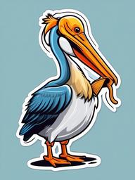 Pelican cartoon - bird with a big, fish-catching beak  cartoon sticker style