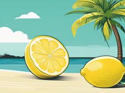 Lemon clipart - lemon on a tropical island beach  color,minimalist,vector clipart