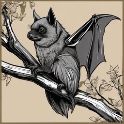 Bat clipart - bat sitting on a branch  