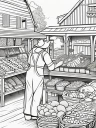 Farm Animal Coloring Pages - Farmer’s market with fresh vegetables  simple coloring pages