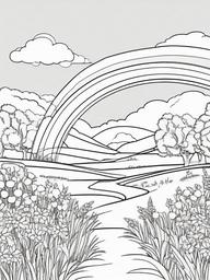 Rainbow Coloring Page - Rainbow arching over a peaceful meadow.  easy,simple,minimal,coloring pages,black and white outline