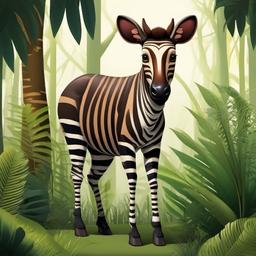 Okapi cartoon - rare, forest-dwelling animal with striped legs  