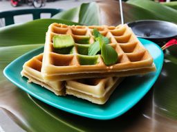 vietnamese coconut pandan waffles, devoured at a street food market in hanoi. 