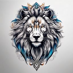 Lion Wolf Tattoo,powerful fusion of the majestic lion and the fierce wolf, testament to courage and might. , color tattoo design, white clean background